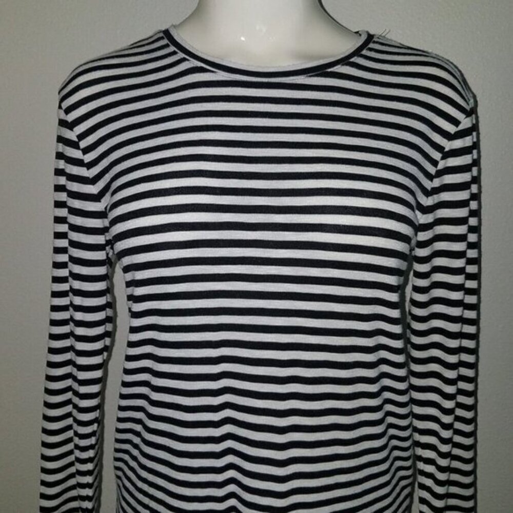 Old Navy Black White Striped Shirt Tunic Size XS Rayon Blend - Picture 2 of 8